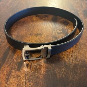 Black Leather Belt with Silver Buckle Adjustable Size 30-32